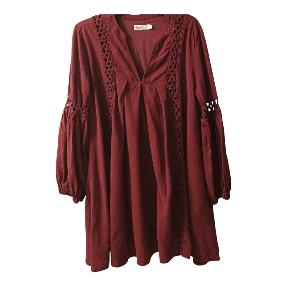 Elegant Long Sleeve Burgundy Dress - Picture 2 of 5